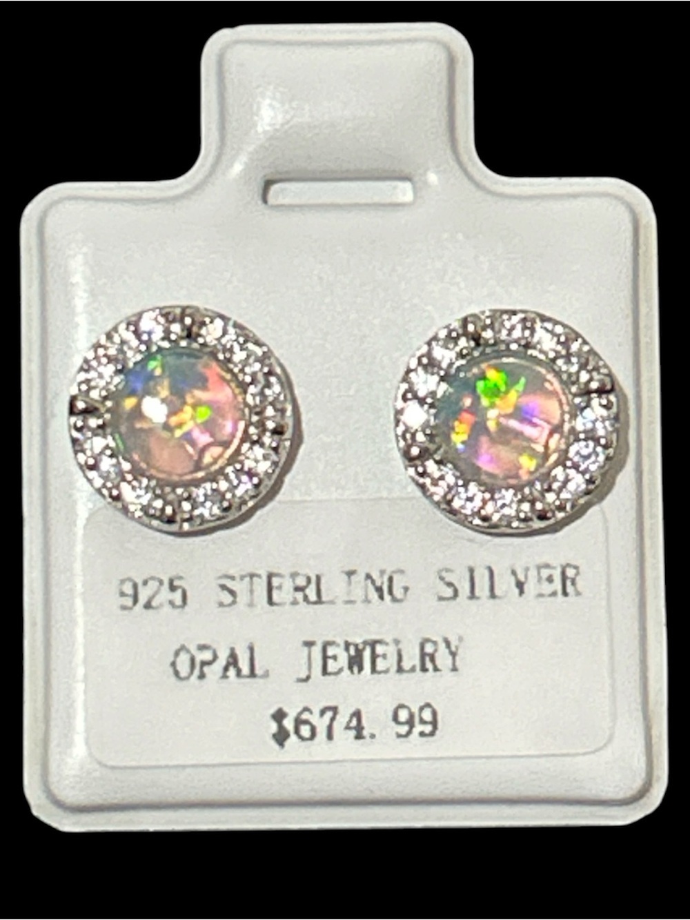 Sterling Silver Opal Halo Stud Earrings - Pink Opal